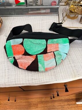 Geo-Print Waist Bag in Black, Mint & Coral